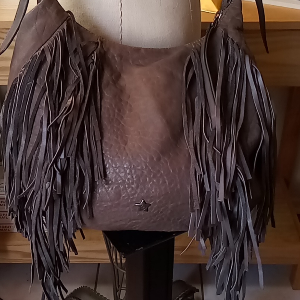 Ash Brown Fringe Leather Bag